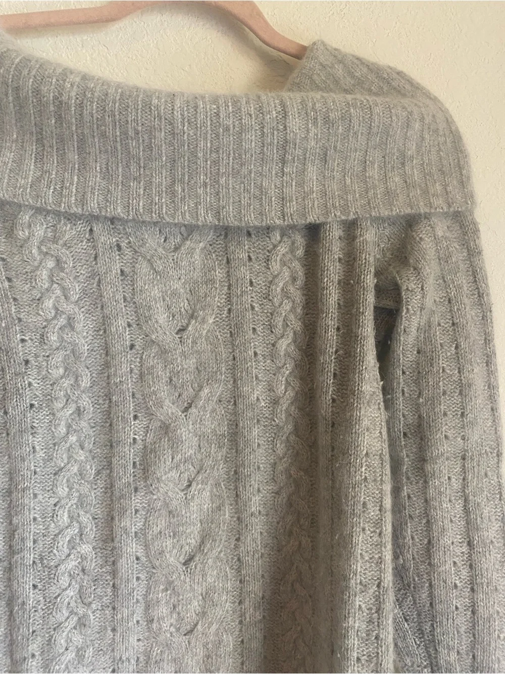 Banana Republic Grey Off-The-Shoulder Cable Knit Sweater